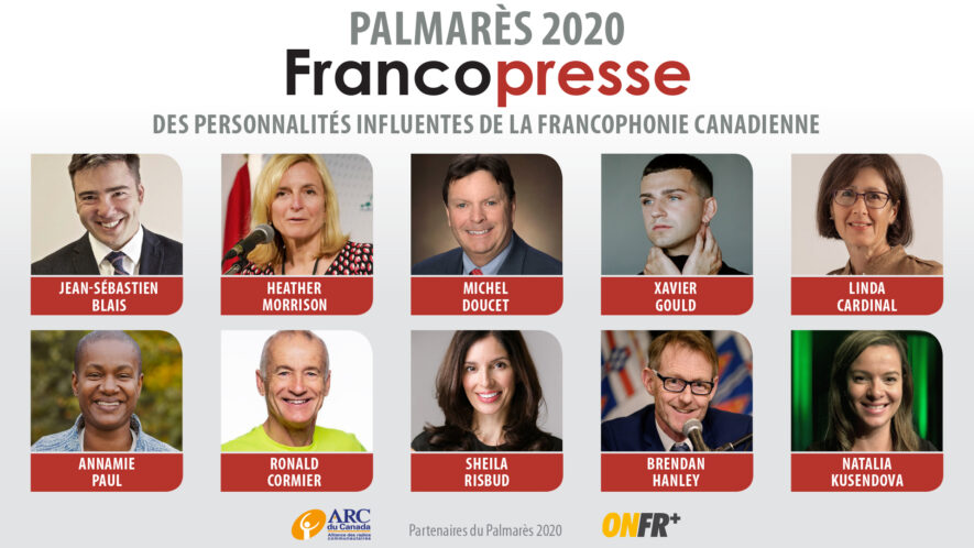 Les 10 lauréats du Palmarès 2020 des personnalités influentes de la francophonie canadienne. — Chantal Lalonde pour Francopresse