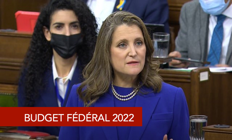 La ministre des Finances, Chrystia Freeland, lors du dépôt du budget 2022 le 7 avril. — Photo : Capture d'écran CPAC