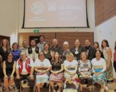 Des étudiants et des professeurs de la première cohorte ont assisté au lancement. Réal Leblanc est au centre de la dernière rangée. — Photo : Marianne Dépelteau