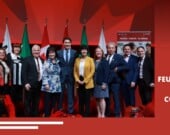 Le premier ministre Justin Trudeau était présent lors de l’annonce du Plan d’action, aux côtés de sa ministre des Langues officielles, Ginette Petitpas Taylor, de la présidente du Conseil du Trésor, Mona Fortier, et de députés libéraux francophones. — Photo : Mélanie Tremblay – Francopresse  