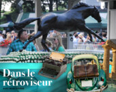 La statue de Secretariat à Belmont Park, où le cheval légendaire a remporté la Triple Couronne en 1973.  — Photo : Jlvsclrk – CCA Share Alike 4.0