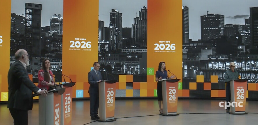 Le débat a duré 1 h 25 et en tout, les candidats ont parlé un peu plus de 22 minutes à eux tous en français. — Capture d’écran – CPAC