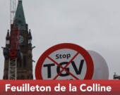 Une manifestation en opposition au projet de TGV Alto a eu lieu mercredi sur la Colline du Parlement, à Ottawa. &mdash; Inès Lombardo – Francopresse