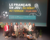 Emmanuelle Corne-Bertrand (DG de la FFCB), Chantal Hébert (journaliste politique), Suzanne Huot (professeure-chercheure), Luc Fournier (modérateur du débat), Lauren Touchant (professeure-chercheuse), Jennifer Blatherwick (MLA Coquitlam), Marie-Nicole Dubois (Présidente du CA de la FFCB) &mdash; Photo : Cécile Rey