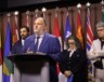 Geoffroy Krajewski (au centre) est le président du RESDAC et représentant pour le Nouveau-Brunswick. À ces côtés, de gauche à droite : Louis-Alexandre Pen, directeur des politiques et des communications, Liane Roy, présidente de la Fédération des communautés francophones et acadienne et Denis Desgagné, directeur général du RESDAC.  &mdash; Photo : Inès Lombardo – Francopresse