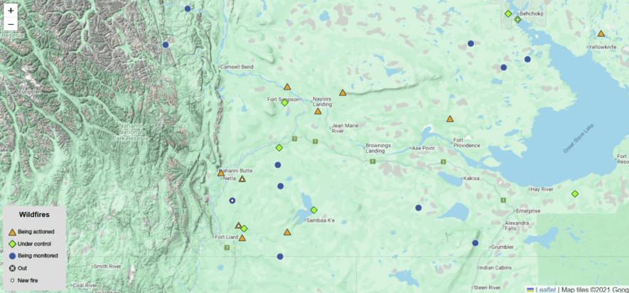 Carte des feux aux TNO, le 29 juillet — Courtoisie NWT wildfire update