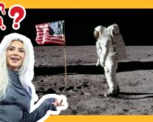 Kim Kardashian (gauche) et Buzz Aldrin (droite), le deuxième homme à avoir marché sur la Lune, en 1969 — Photomontage Les As de l'info/AFP/NASA