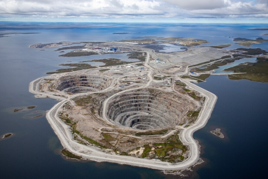 Vue aérienne de la mine Diavik, qui passera en 2026 d’une exploitation active à un chantier de réhabilitation sur plusieurs années. — Courtoisie Rio Tinto