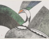 Pudlo Pudlat, Oiseau d’hiver, 1984, lithographie en couleur sur papier vélin, 56,7 × 76,6 cm. Musée des beaux-arts du Canada, Ottawa. Don de Dre Dorothy M. Stillwell en 1985. © Pudlo Pudlat, reproduit avec l’autorisation de Dorset Fine Arts — Courtoisie MBAC