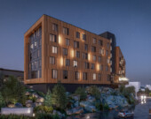 Vue d’artiste du futur hôtel envisagé par Nunastar à côté de l’hôtel Explorer, le long de la 49e avenue à Yellowknife.  &mdash; Courtoisie