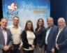 (De Gauche à droite) René Arseneault (ancien député fédéral pour Madawaska-Restigouche), Yanick Harrison (conseiller scolaire), Hélène Emmell (présidente du FrancoSud), Monique Baker, Joël Godin (député fédéral pour Portneuf-Jacques-Cartier) et Darrell Samson (ancien député fédéral pour Sackville-Preston-Chezzetcook). Photo : Courtoisie  