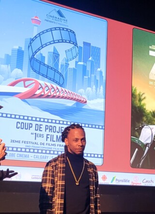 Lionel Vialaneix, le directeur du festival, avec Sloan Decombes, premier rôle dans Zion. Photo : Arnaud Barbet   