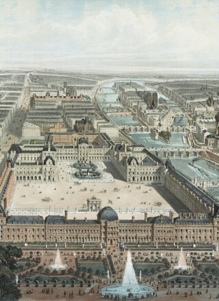 Paris moderne. Les Tuileries, le Louvre, et la rue de Rivoli, vue prise du Jardin des Tuileries.  - Illustration Charles Fichot (1817–1903) via Wikimedia Commons  