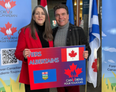  Nathalie Lachance, présidente de l’ACFA et Thomas Lukaszuk, porte-parole de Forever Canadian / Canadiens pour toujours &mdash; Crédit : photo tirée de la page Facebook de l’ACFA