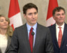 Mélanie Joly, Justin Trudeau et Dominic LeBlanc lors de l’annonce des contre-tarifs qui pourraient être appliqués par le Canada. &mdash; Crédit : Capture d’écran – CPAC