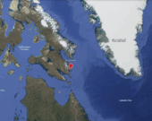 Le site sélectionné pour cette étude se situe sur l’île Brevoort, près de l’île de Baffin. &mdash; Capture d’écran – Google Earth