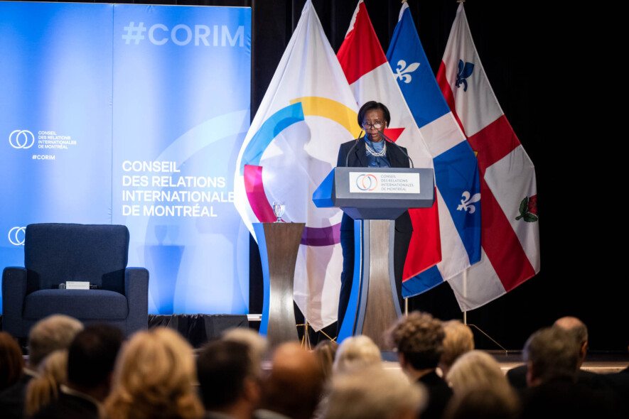 Louise Mushikiwabo, secrétaire générale de la Francophonie et Michelle LLambías Meunier, présidente et cheffe de la direction du Conseil du patronat du Québec, lors de l’évènement organisé par le Conseil des relations internationales de Montréal (CORIM), le 17 mars 2026.  &mdash; Crédit : Sylvie-Ann Paré