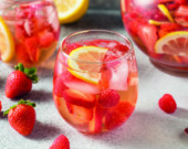Boozy Refreshing Rose Wine Sangria with Lemon and Berries