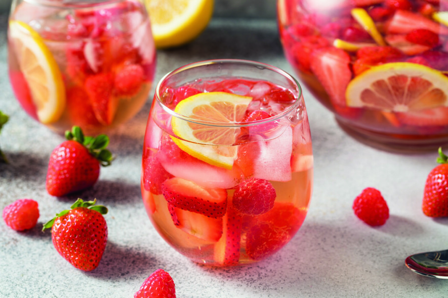 Boozy Refreshing Rose Wine Sangria with Lemon and Berries  