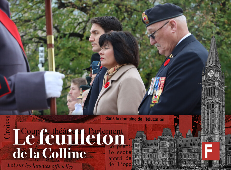 La ministre Ginette Petitpas-Taylor (premier plan) et Justin Trudeau lors de la cérémonie du jour du Souvenir. &mdash; Photo : Inès Lombardo – Francopresse