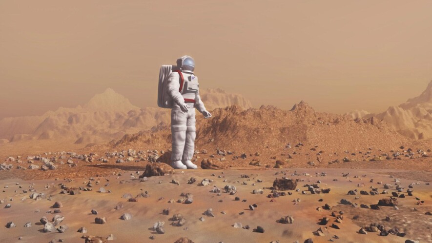 Représentation d’artiste. &mdash; Photo : Estebande / DepositPhotos https://depositphotos.com/photos/planet-mars-astronaut.html?filter=all&qview=17701623