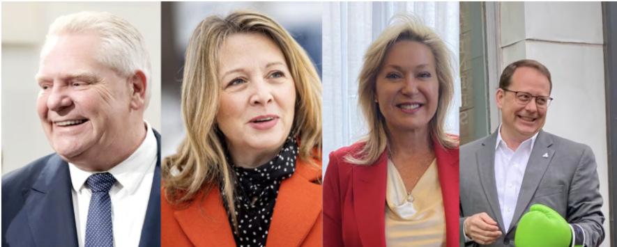 Doug Ford, Marit Stiles, Bonnie Crombie, Mike Schreiner. &mdash; Photo : Émilie Gougeon-Pelletier/Archives Le Droit