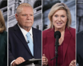 De gauche à droite: la chef du NPD de l'Ontario, Marit Stiles, le chef du Parti PC de l'Ontario, Doug Ford, la chef du Parti libéral de l'Ontario, Bonnie Crombie, et le chef du Parti vert de l'Ontario, Mike Schreiner &mdash; Photo : Chris Young/Archives La Presse Canadienne