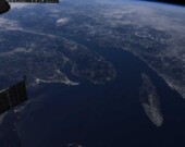 La Gaspésie et le Bas-Saint-Laurent vus de la station spatiale internationale, par l'astronaute québécois David Saint-Jacques, 2019.  