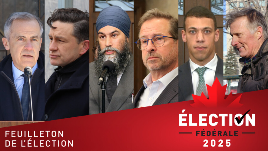 Mark Carney lors du coup d’envoi de la campagne fédérale, le dimanche 23 mars, à Rideau Hall, à Ottawa.  
