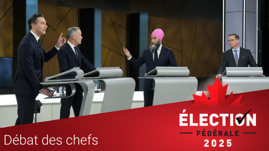 Le débat des chefs en anglais a rassemblé quelques thèmes, dont la sécurité, l’environnement et le cout de la vie. Ont été exclus ceux des arts, de la culture et des langues. &mdash; Photo : Christopher Katsarov, POOL