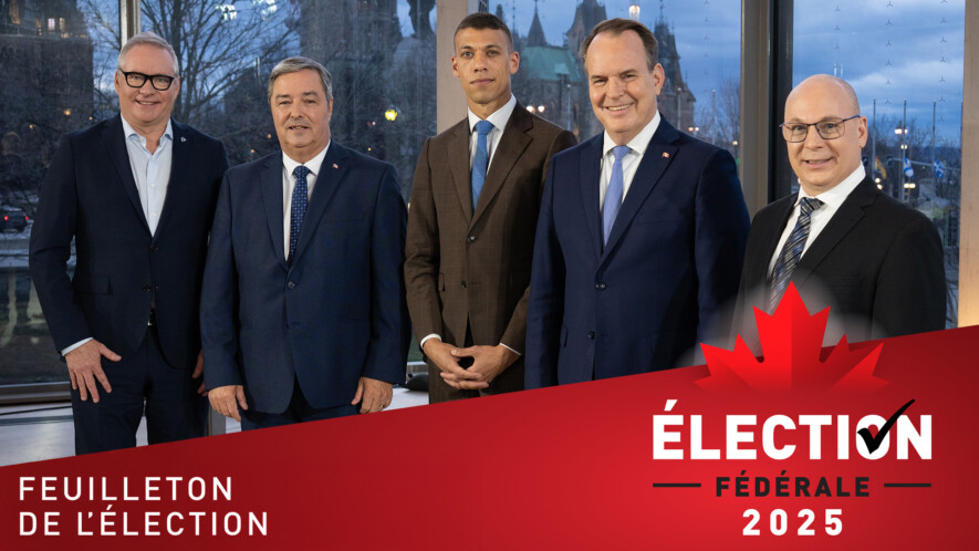 Le débat sur les enjeux francophones a suscité des tensions entre les cinq candidats, mardi. &mdash; Photo : Olivier Plante – Radio-Canada