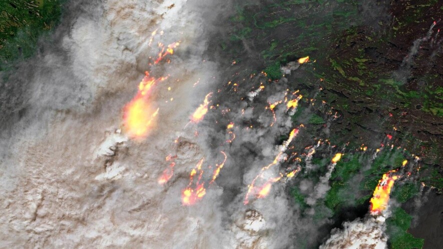 Feu de forêt au Québec, 28 juin 2023 &mdash; Photo : Image des satellites Sentinel du projet européen Copernicus