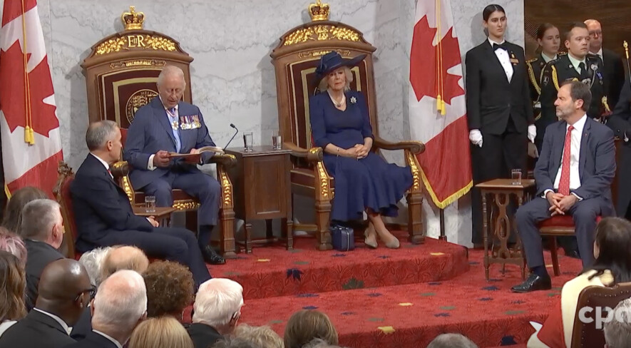Environ un quart du discours du Trône a été lu en français pour le roi Charles III. &mdash; Photo : Capture d’écran – CPAC