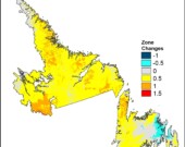 La nouvelle carte des zones de rusticité des plantes est une représentation visuelle de l’effet du réchauffement climatique au Canada lors des trente dernières années. Dans l’image, on voit les changements dans cette province. — Ressources Naturelles Canada (Courtoisie)