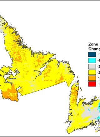 La nouvelle carte des zones de rusticité des plantes est une représentation visuelle de l’effet du réchauffement climatique au Canada lors des trente dernières années. Dans l’image, on voit les changements dans cette province. — Ressources Naturelles Canada (Courtoisie)