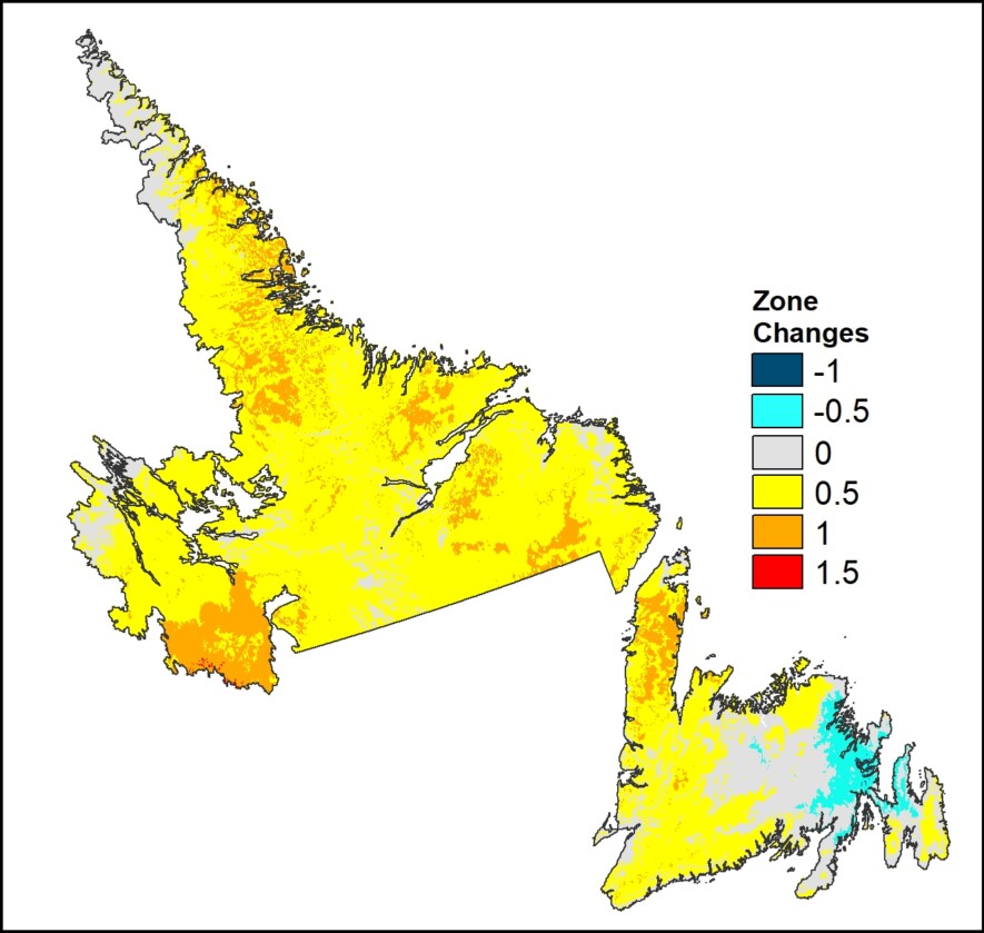 La nouvelle carte des zones de rusticité des plantes est une représentation visuelle de l’effet du réchauffement climatique au Canada lors des trente dernières années. Dans l’image, on voit les changements dans cette province. — Ressources Naturelles Canada (Courtoisie)