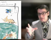 Alexandre Matte a présenté le conte écrit par les élèves de l’École St-Étienne de Dowling pour leur mascotte, Champion le tigre. &mdash; Photo : Capture d’écran