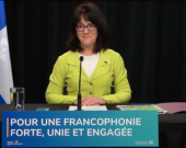 La ministre québécoise des Relations canadiennes et de la Francophonie canadienne, Sonia LeBel, a présenté la nouvelle politique québécoise en matière de francophonie canadienne lors d’une conférence de presse via Zoom, le 20 mars. &mdash; Photo : Capture d’écran