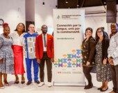 De gauche à droite : Joyce Motuke Malembe (Agente de développement RIF), Fatou Condé (coordonnatrice de communication), Thomas Mercier (directeur du RIF), Jean-Emmanuel Yameogo (agent CFA), Marie-Josée Tremblay (coordonnatrice CFA), Purvi (IRCC) et Jean-Paul Kalwahali (agent de projet RIF). &mdash; Photo : Courtoisie