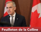 Le premier ministre Mark Carney a dû réagir sur deux grands sujets qui engagent le Canada sur la scène internationale cette semaine. &mdash; Inès Lombardo – Francopresse