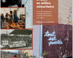 Capture d’image de la couverture du livre «Grandir et bâtir en milieu minoritaire. 75 ans d’engagement et d’appartenance au Carrefour francophone».  