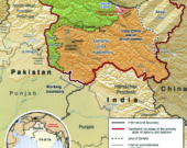 Cette carte de la CIA montre la région contestée du Cachemire ainsi que, dans le coin inférieur gauche, la frontière indo-pakistanaise dont les installations forment une ligne lumineuse visible depuis l’espace. &mdash; Library of Congress, Geography and Map Division. 