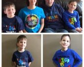  La famille LeBlanc : Shawn, Louise et leurs garçons Mario et Stefan portant leurs t-shirts de sensibilisation à l’autisme.   &mdash; Rosie Grace Aucoin