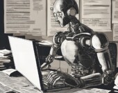 Cette image a été générée automatiquement dans le site Web Canva à partir des mots-clés, intelligence artificielle, journalisme et médias. &mdash; PHOTO - Image générée automatiquement par Canva