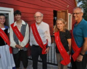 Les personnages du 69e Festival acadien de Clare : Évangéline et Gabriel (Nicolas Doucet et Brianne Comeau, Président d’honneur (Paul-Émile Comeau) et M. et Mme Acadie (Judy Melanson et Lester Doucet).   &mdash; PHOTO: Richard Landry