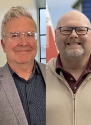 On aperçoit ici les quatre candidats de la circonscription provinciale de Chéticamp Margaree-Pleasant Bay. De gauche à droite: Claude Bourgeois, candidat  Progressiste-conservateur; Denis Cormier. candidat Libéral; Trevor Poirier, candidat  NPD et Nik Boisvert, candidate du Parti vert. &mdash; Photo : Partis PC, Libéral, NPD et Vert