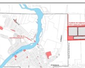 En rouge, l'emplacement des bassins voisins des terres à annexer.  