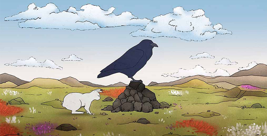 À la suite d’une querelle entre un lapin et un corbeau, la lumière s’est déversée sur le monde, révélant la beauté de la terre. &mdash; Photo : Courtoisie ONF - Taqqut Productions Inc