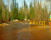 Le camping territorial de la rivière Klondike a été inondé au mois de mai 2023.  &mdash; Photo : Yukon University Research Center