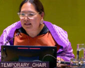 Aluki Kotierk, présidente de l’Instance permanente des Nations Unies sur les questions autochtones, pense que des progrès ont été faits depuis l’adoption de la Déclaration des Nations Unies sur les droits des peuples autochtones en 2007, mais ces avancées demeurent inachevées et purement symboliques. &mdash; Photo : Capture d’écran